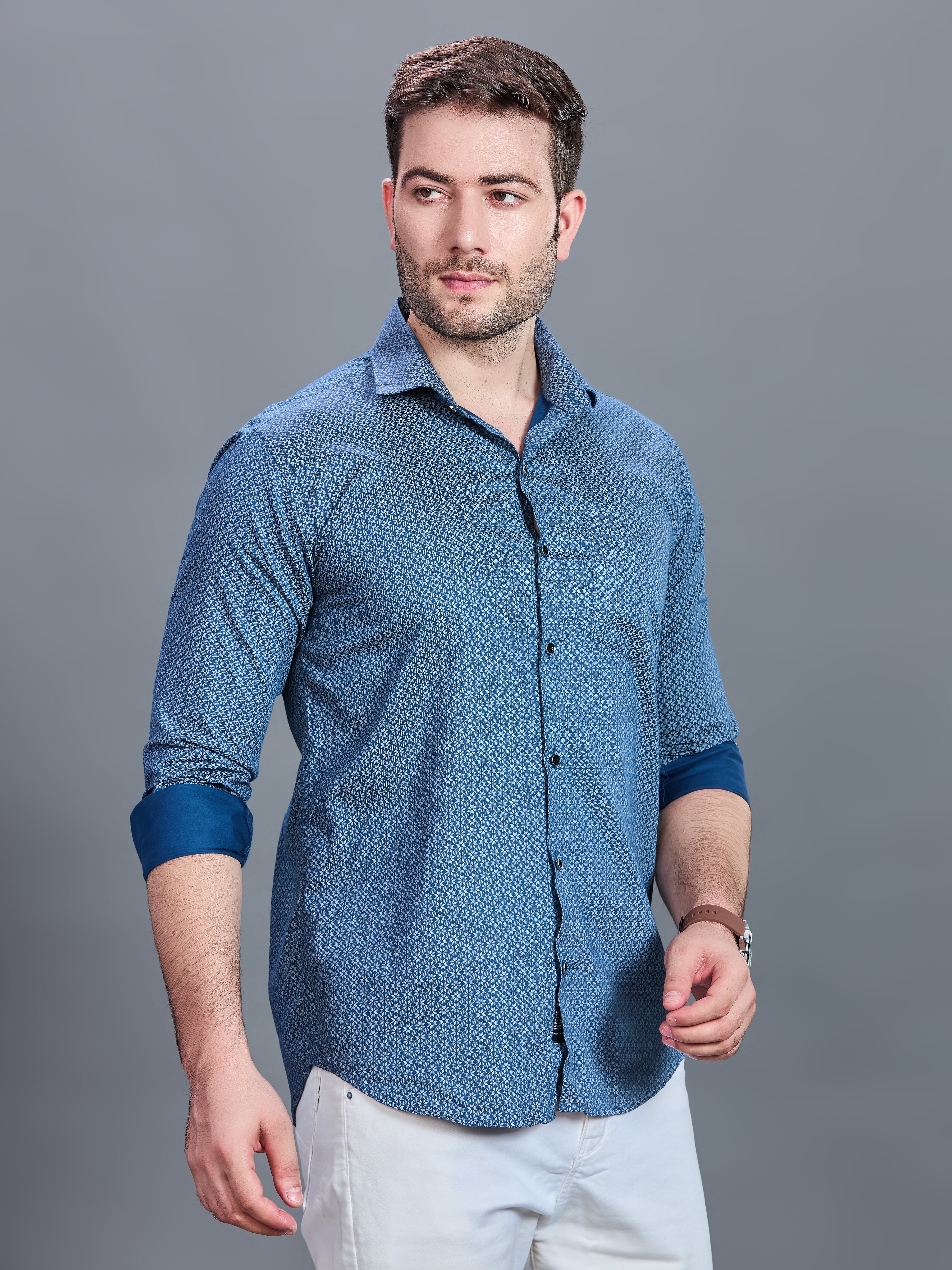 AXZON Blue Floral Printed Casual Shirt for Men