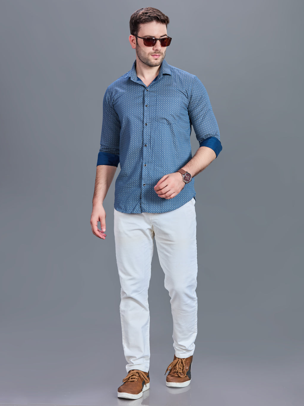 AXZON Blue Floral Printed Casual Shirt for Men