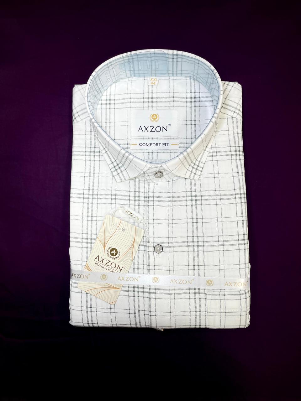 AXZON Men's White Grey Checked Formal Shirt
