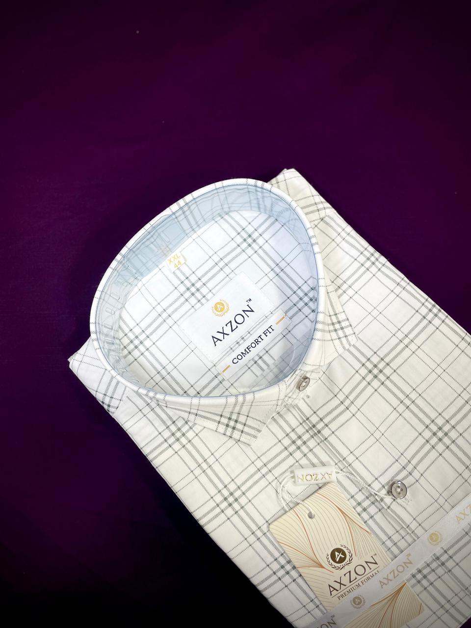 AXZON Men's White Grey Checked Formal Shirt
