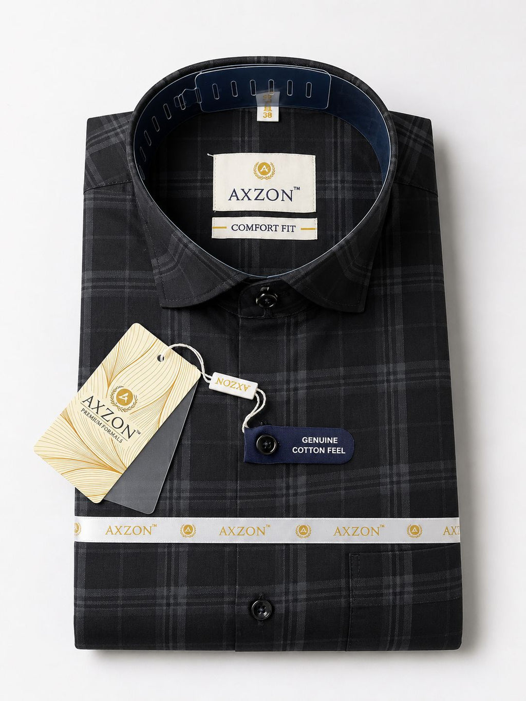 AXZON Men's Black Grey Checked Formal Shirt