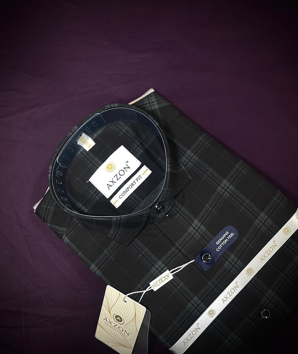 AXZON Men's Black Grey Checked Formal Shirt