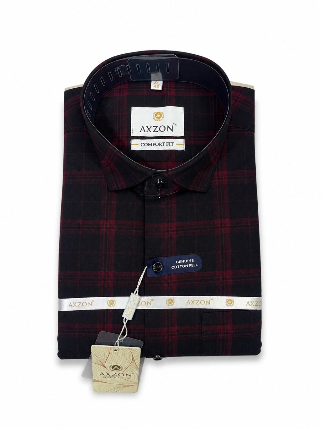 AXZON Men's Black Maroon Checked Formal Shirt