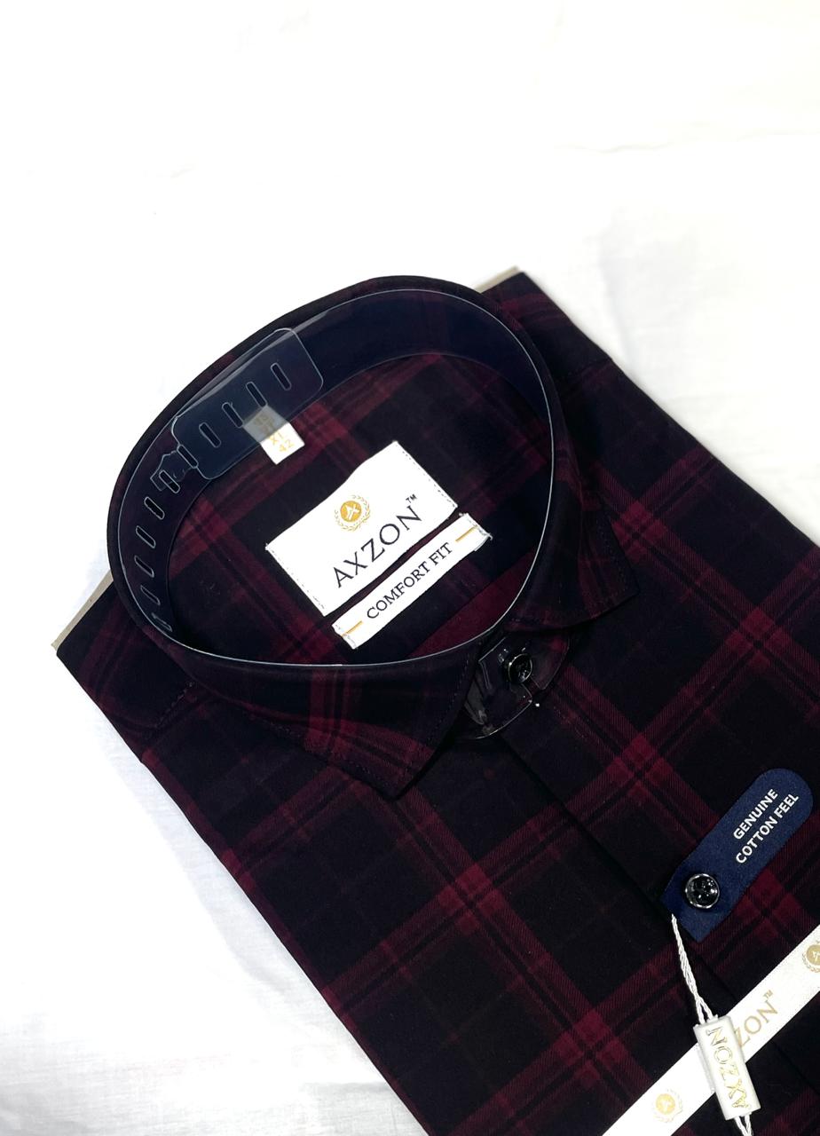 AXZON Men's Black Maroon Checked Formal Shirt