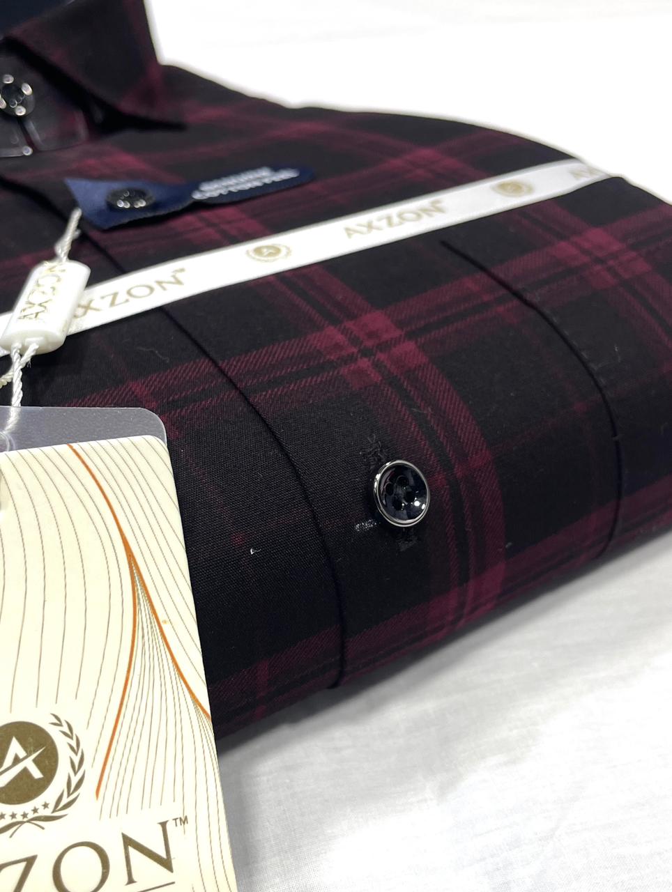 AXZON Men's Black Maroon Checked Formal Shirt