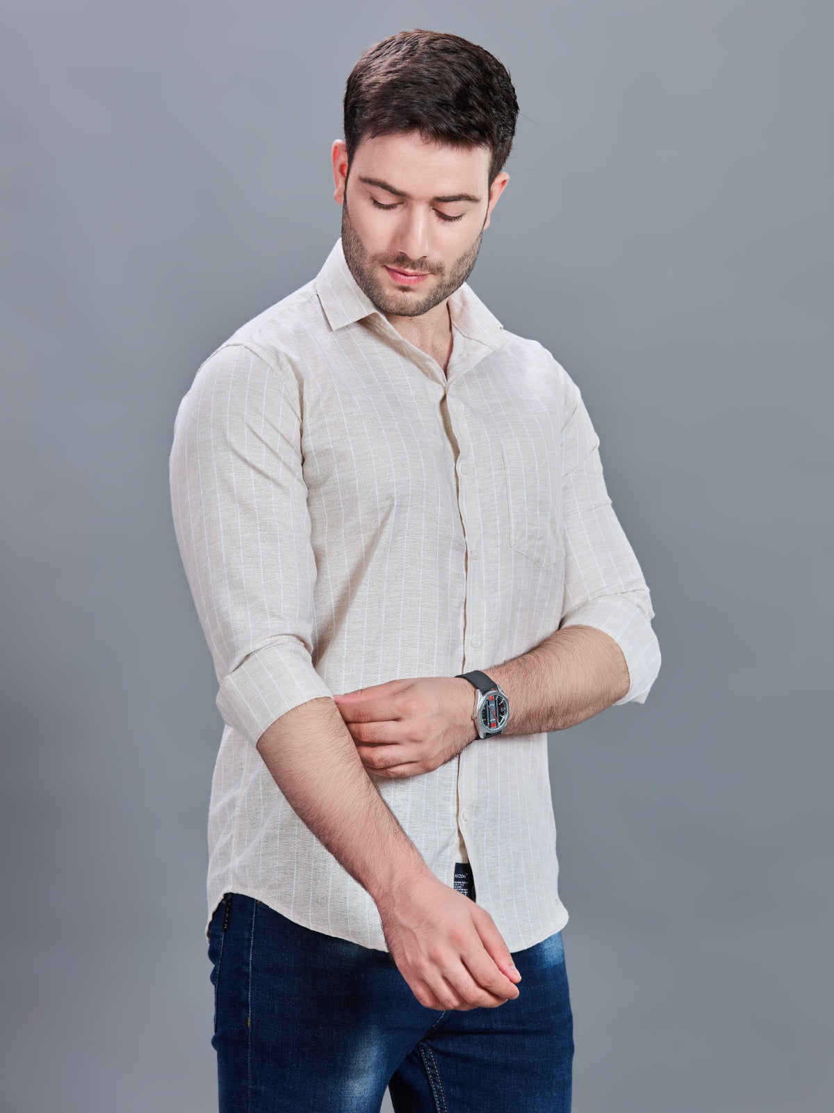AXZON Off White Checked Slim Fit Casual Shirt for Men