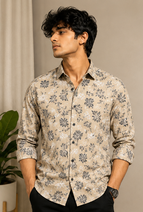 AXZON Beige Printed Shirt for Men