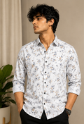 AXZON White Floral Printed Shirt for Men