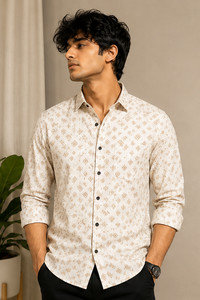 AXZON Ivory Printed Shirt for Men