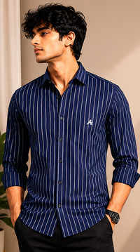 AXZON Navy Blue Stripe Shirt for Men